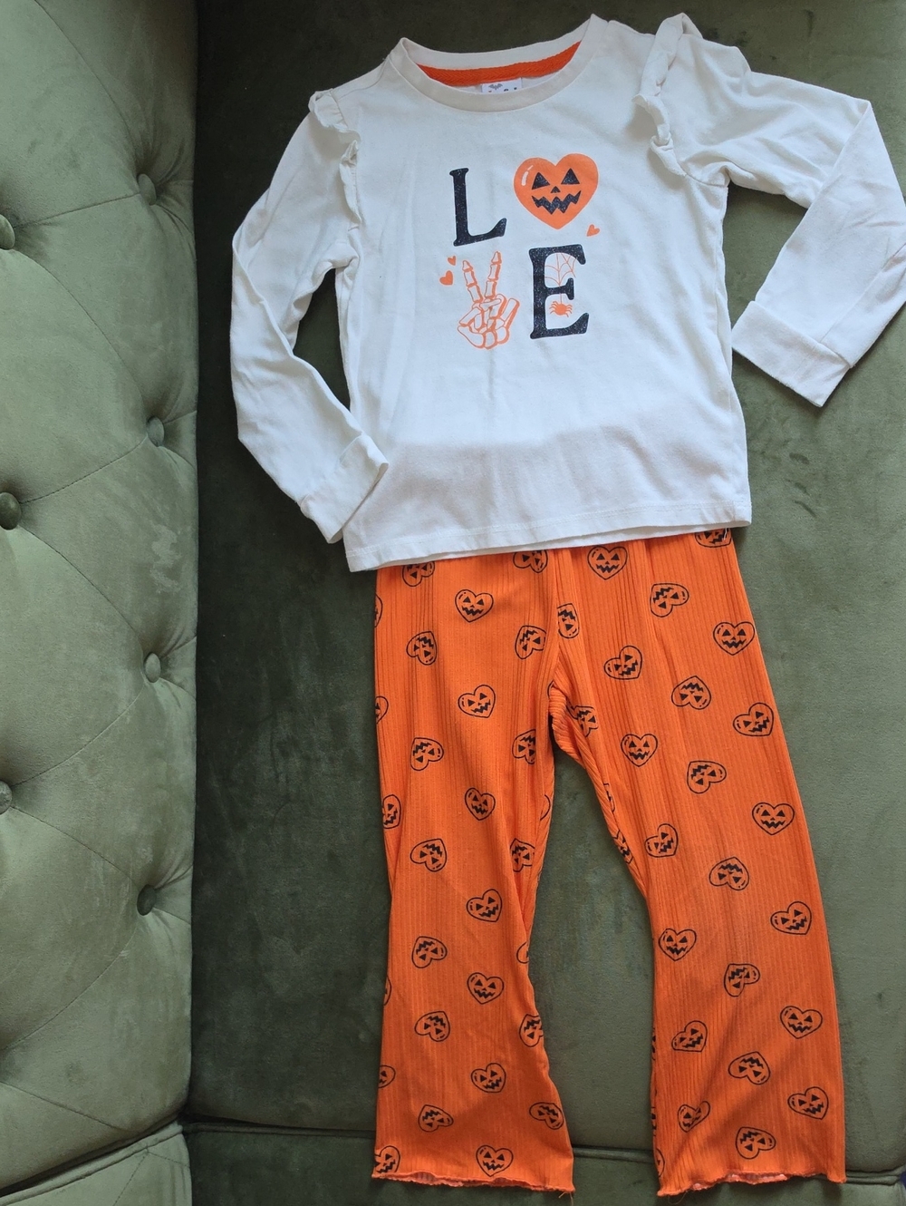 Girls' Halloween LOVE Two-Piece Set - White & Orange